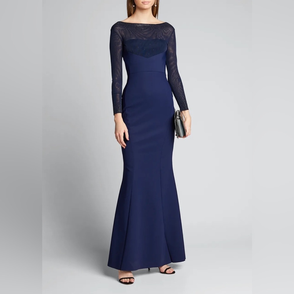 Chiara Boni La Petite Robe navy illusion formal gown with beading